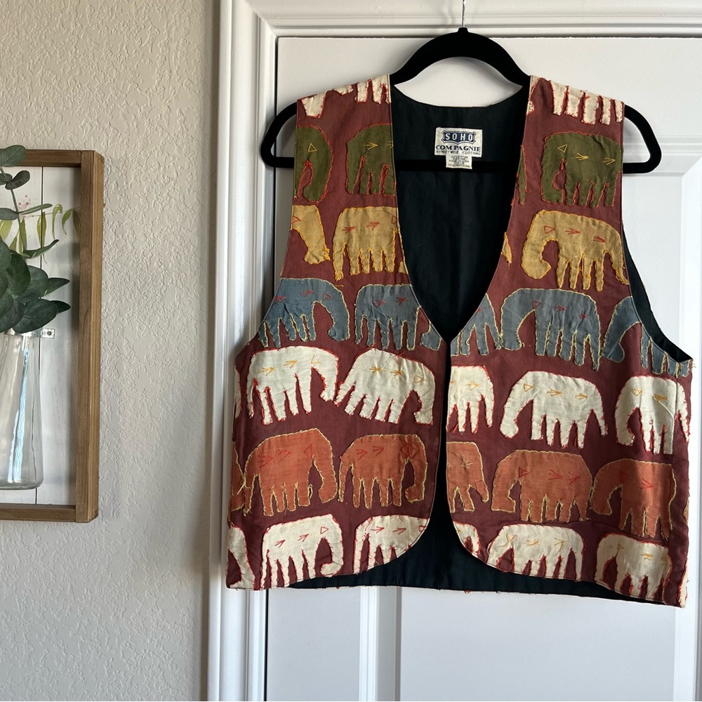 vintage boho cotton patchwork elephant vest